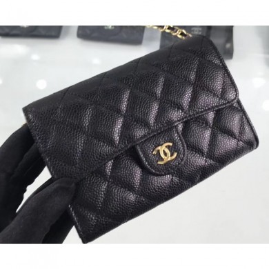 AAA 1:1 Chanel Grained Leather Classic Clutch with Chain Bag A84512 Black/Gold CE01448