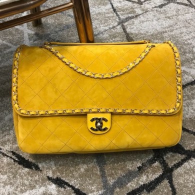 AAA 1:1 Chanel x Pharrell Oversize Suede Flap Bag Yellow 2019 Collection CE02110
