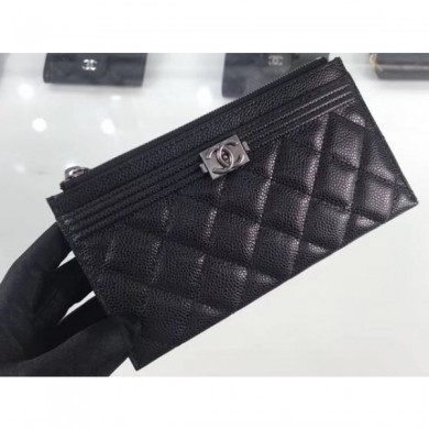 AAA Chanel Grained Leather Boy Pouch Clutch Bag A84478 Black/Silver CE03392