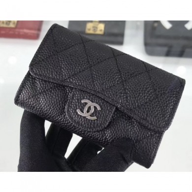 AAA Chanel Grained Leather Classic Flap Card Holder A80799 Black/Silver CE01724