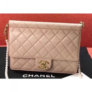 AAA Chanel Lambskin with Imitation Pearls Small Flap Bag AS0582 Apricot 2019 CE03409