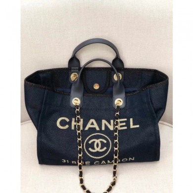 AAA Replica Chanel Deauville Lurex Canvas Large Shopping Bag A93786 Navy Blue/Gold 2019 Collection CE01305