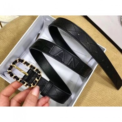 AAAAA Chanel Width 2.5cm Chain Buckle Quilting Leather Belt Black Belt CE03378