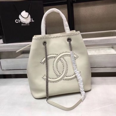 Best Chanel Calfskin & silver-Tone Metal 80761 white CE02454