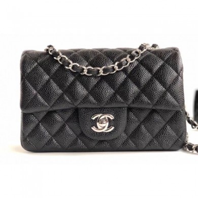 Best Chanel Caviar Leather Small Classic Flap Bag A1116 Black/Silver CE00735