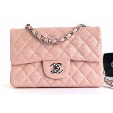 Best Chanel Caviar Leather Small Classic Flap Bag A1116 Light Pink/Silver CE01547