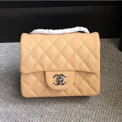 Best Chanel Classic Flap Mini Bag A1115 in Caviar Leather Apricot with Silver Hardware CE02523