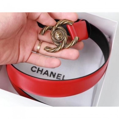 Best Chanel Width 3cm Braided CC Logo Buckle Leather Belt Red CE01977