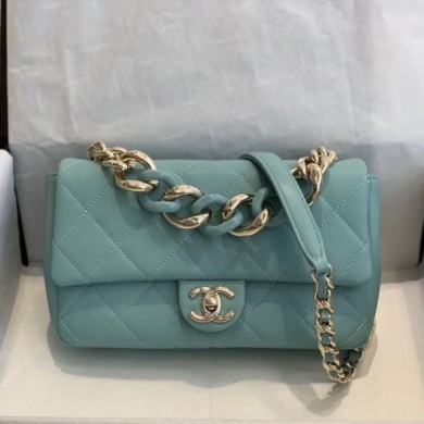 Best Quality Chanel Quilted Lambskin Medium Flap Bag with Resin Chain AS1353 Light Blue 2019 Collection CE03734