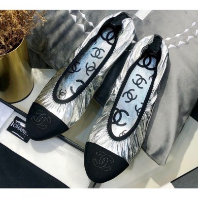 Best Quality Replica Chanel Laminated Goatskin and Grosgrain Ballerinas G36166 Metallic Silver 2020 CE04335