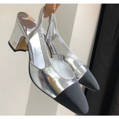 Best Replica Chanel Heel 6.5cm Slingbacks G31318 Silver/Grosgrain Black 2019 CE02647