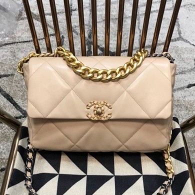 Chanel 19 Large Quilted Goatskin Flap Bag AS1161 Nude 2019 Collection CE00769