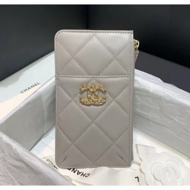 Chanel 19 Phone and Card Holder in Lambskin AP1182 Grey 2020 Collection CE04336