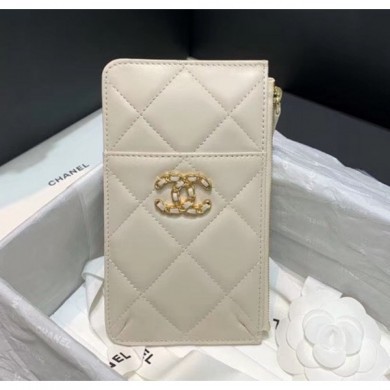 Chanel 19 Phone and Card Holder in Lambskin AP1182 Off-White 2020 Collection CE02046