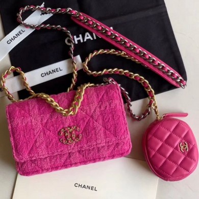 Chanel 19 Tweed Wallet on Chain WOC and Coin Purse AP0985 Pink 2019 Collection CE02806