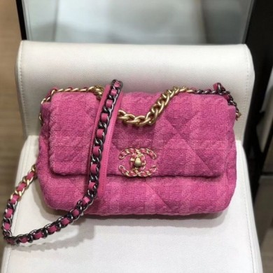 Chanel 19 Wool Tweed Flap Bag AS1160 Pink 2019 Collection CE04242
