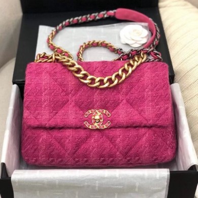 Chanel 19 Wool Tweed Large Flap Bag AS1161 Pink 2019 Collection CE04152