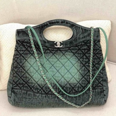 Chanel 31 Denim Medium Shopping Bag AS1407 Green/Black 2020 Collection CE04255