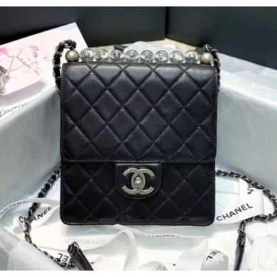 Chanel Acrylic Beads Goatskin Mini Falp Bag AS0584 Black/Silver 2020 Collection CE01204