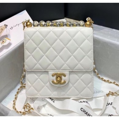 Chanel Acrylic Beads Goatskin Mini Falp Bag AS0584 White 2020 Collection CE01143