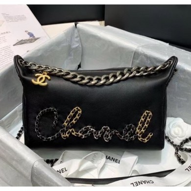 Chanel Calfskin & Chain Logo Bowling Shoulder Bag Black 2020 Collection CE00738
