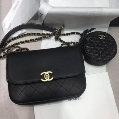 Chanel Calfskin Flap Bag and Coin Purse AS1094 01 Black 2019 Collection CE03554