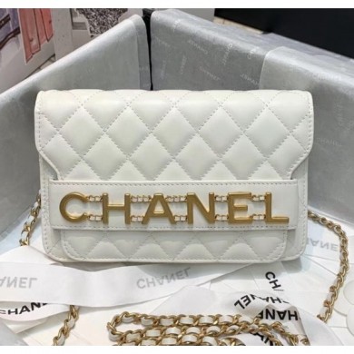 Chanel Calfskin Wallet on Chain With Logo Chain AP1234 White 2020 Collection CE04199