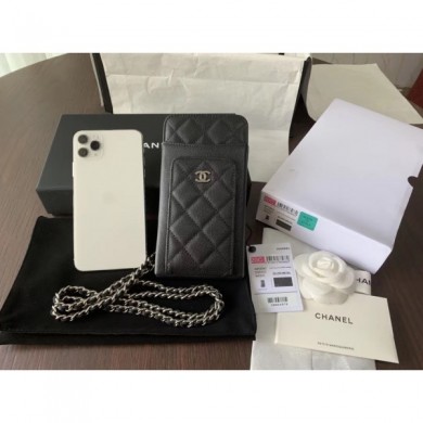 chanel caviar leather classic clutch with chain black with silver hardware 2020 CE01948