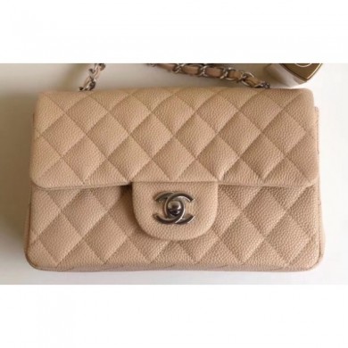 Chanel Caviar Leather Small Classic Flap Bag A1116 Beige/Silver CE03770
