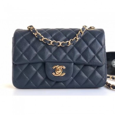 Chanel Caviar Leather Small Classic Flap Bag A1116 Navy Blue/Gold CE04366