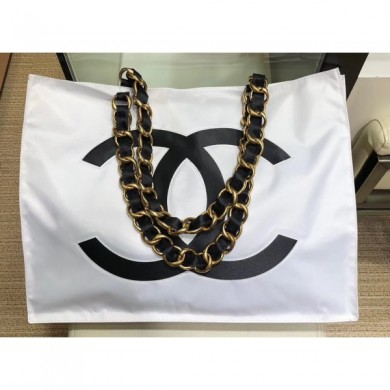 Chanel CC Logo Canvas Shopping Tote Bag White/Black 2019 CE03429