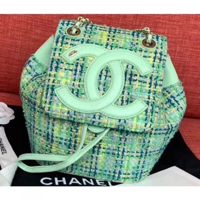 Chanel CC Logo Coco Backpack Bag AS0322 Tweed Light Green 2019 CE01997