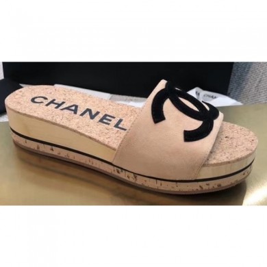 Chanel CC Logo Mules Slipper Sandals Beige Runway 2020 CE00901