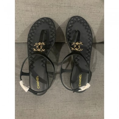 Chanel Chain CC Logo Thong Sandals Black 2020 CE04232