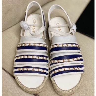 Chanel Chain Lambskin Espadrilles Sandals White/Blue 2020 CE01523