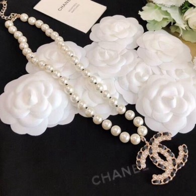 Chanel Chain Leather Pearl Necklace AB2969 2020 Collection CE01397