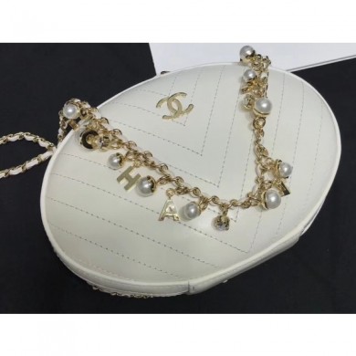 Chanel Chevron Evening Bag with Pearl Chain AS0204 White 2019 CE02212
