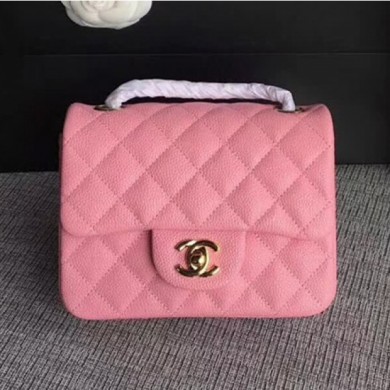 Chanel Classic Flap Mini Bag A1115 in Caviar Leather Pink with Golden Hardware CE03505