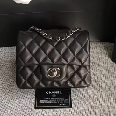 Chanel Classic Flap Mini Bag A1115 in Lambskin Leather Black with Vintage Silver Hardware CE04103