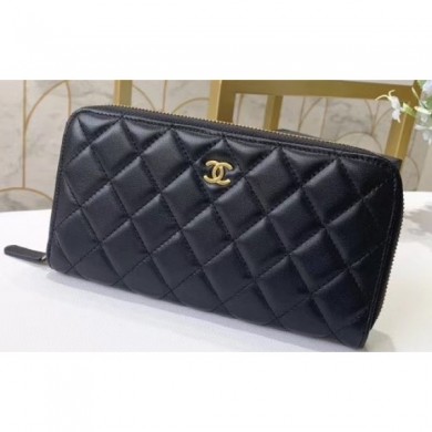 Chanel Classic Long Zipped Wallet 31507 Lambskin Black/Gold CE03937
