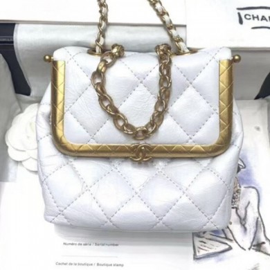 Chanel Crinkled Calfskin Small Kiss-Lock Bag AS1885 White 2020 Collection CE02181