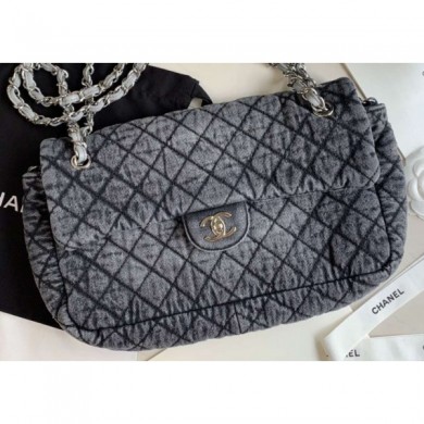 Chanel Denim Large Classic Flap Bag Gray 2020 CE03905