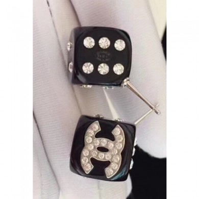 Chanel Dice Stud Earrings AB0033 Silver/Black/Crystal 2018 CE02485