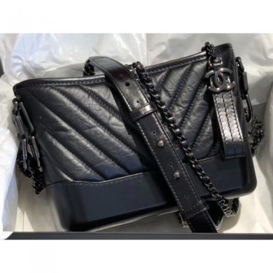 Chanel Gabrielle Small Hobo Bag A91810 Chevron So Black 2019 CE03865