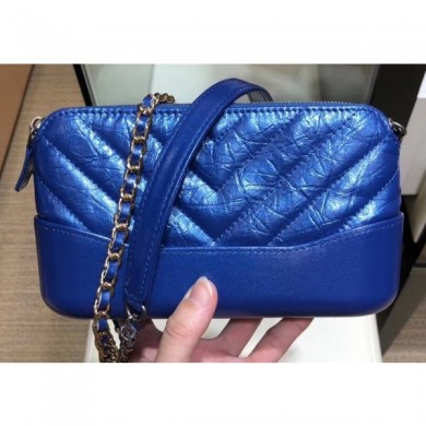 Chanel Glittered Aged Calfskin Gabrielle Clutch With Chain Bag A94505 Chevron Blue 2019 CE01319