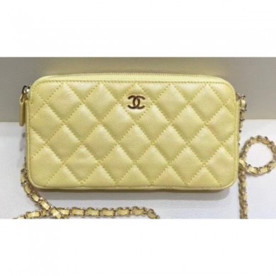 Chanel Iridescent Pearl Caviar Classic Clutch with Chain Bag A82527 Yellow 2019 CE02828