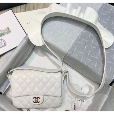 Chanel Lambskin & Calfskin Flap Bag AS1737 White 2020 Collection CE01553