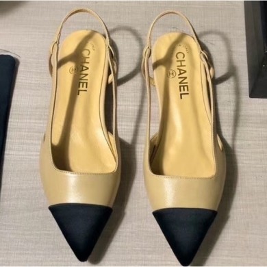 Chanel Lambskin and Satin Slingbacks G35261 Beige/Black 2020 CE04252