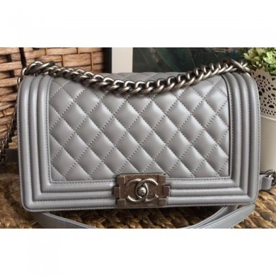 Chanel Lambskin Boy Flap Medium Bag Gray/Silver CE01176