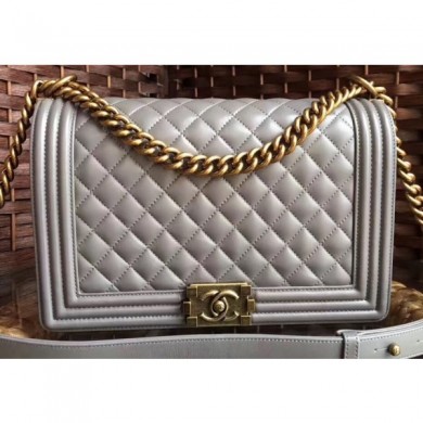 Chanel Lambskin Boy Flap New Medium Bag Gray/Gold CE01463